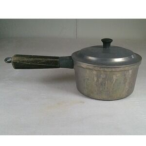 Vintage Guardian Service Cast Aluminum Saucepan with Lid Wood Handle Cookware